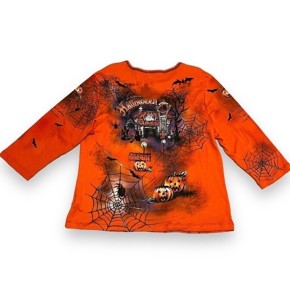 Y2K Halloween Knit Top Haunted House Pumpkins Cobwebs 2 sided Spooky Orange XXL - Picture 6 of 9